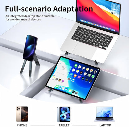 Adjustable Laptop Stand for Desk with Magnetic Phone Holder, MagSafe Compatible Portable Foldable Computer Riser for MacBook, iPhone, iPad, Tablet - Perfect for Office, Home, Traveling