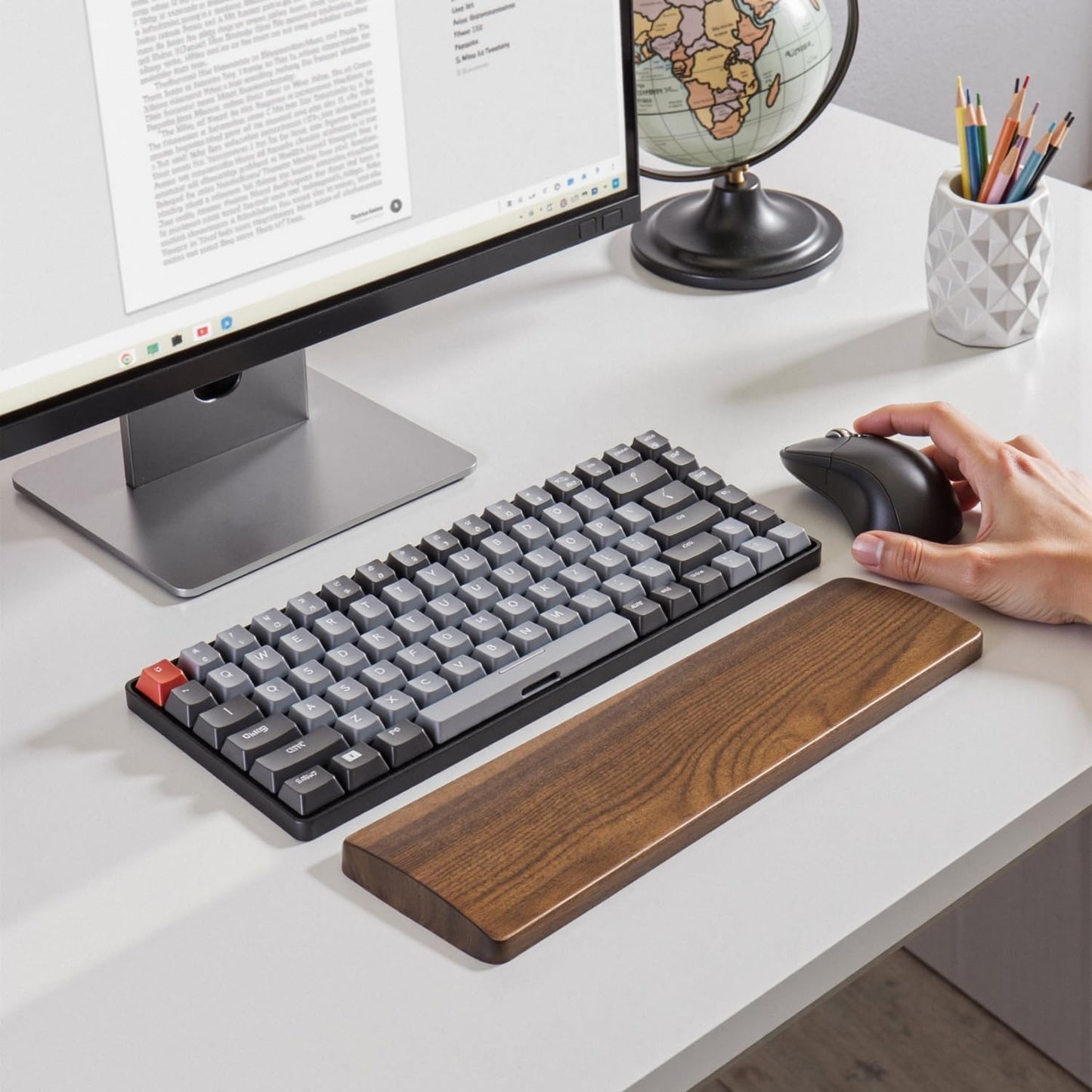 Walnut Wooden Wrist Rest for Mechanical Keyboard, Ergonomic Design for Wrist Pain Relief, Smooth No Odor and Easy to Clean, Support Wrist to Coding Typing and Playing (for 104 Key)