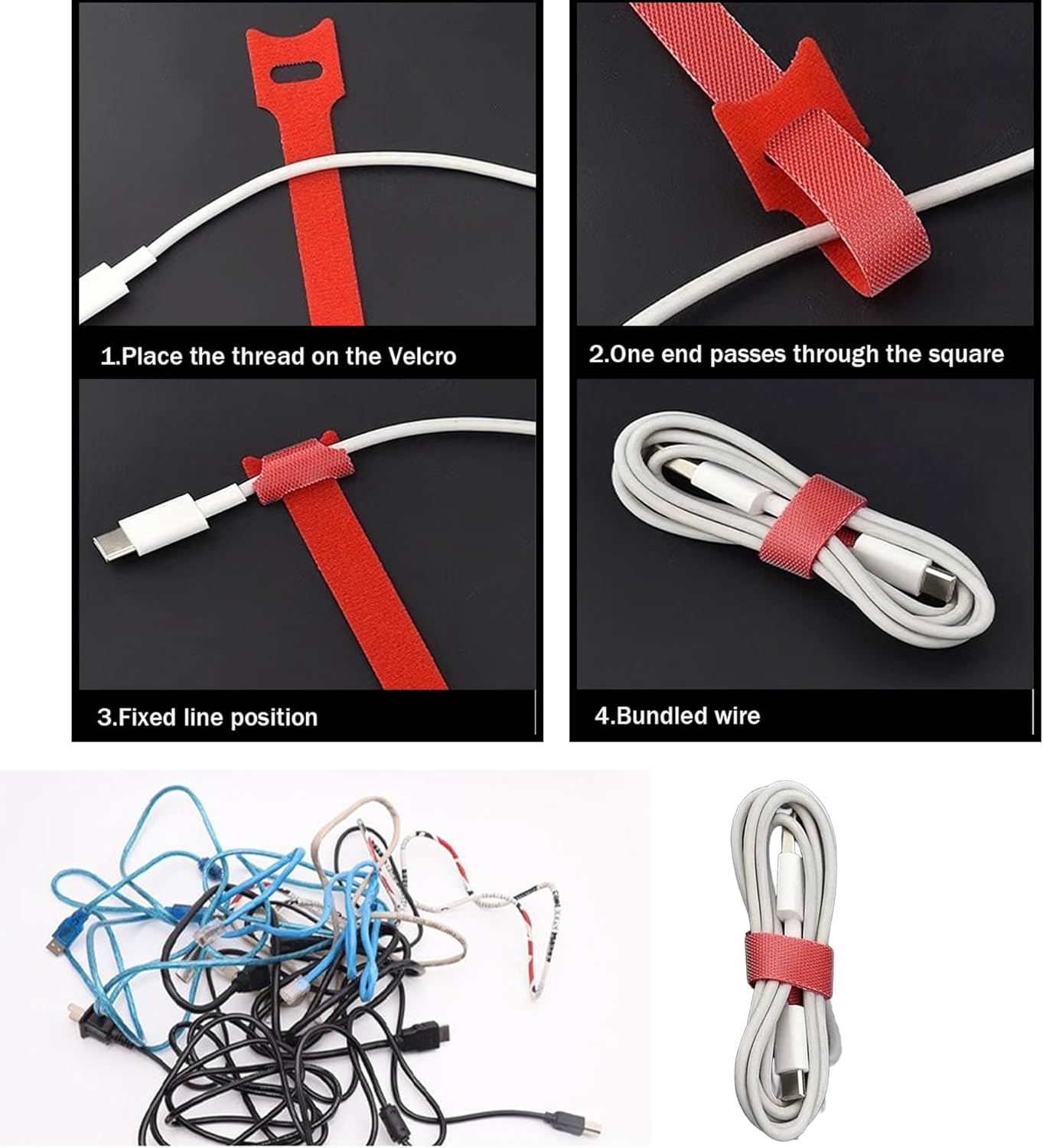 60 Pieces Cable Labels & Reusable Hook and Loop Fastening Ties Set - 30 Pieces Cord or Wire Labels & 30 Pieces Labels for Electronic Cords, Home & Office Cord Management