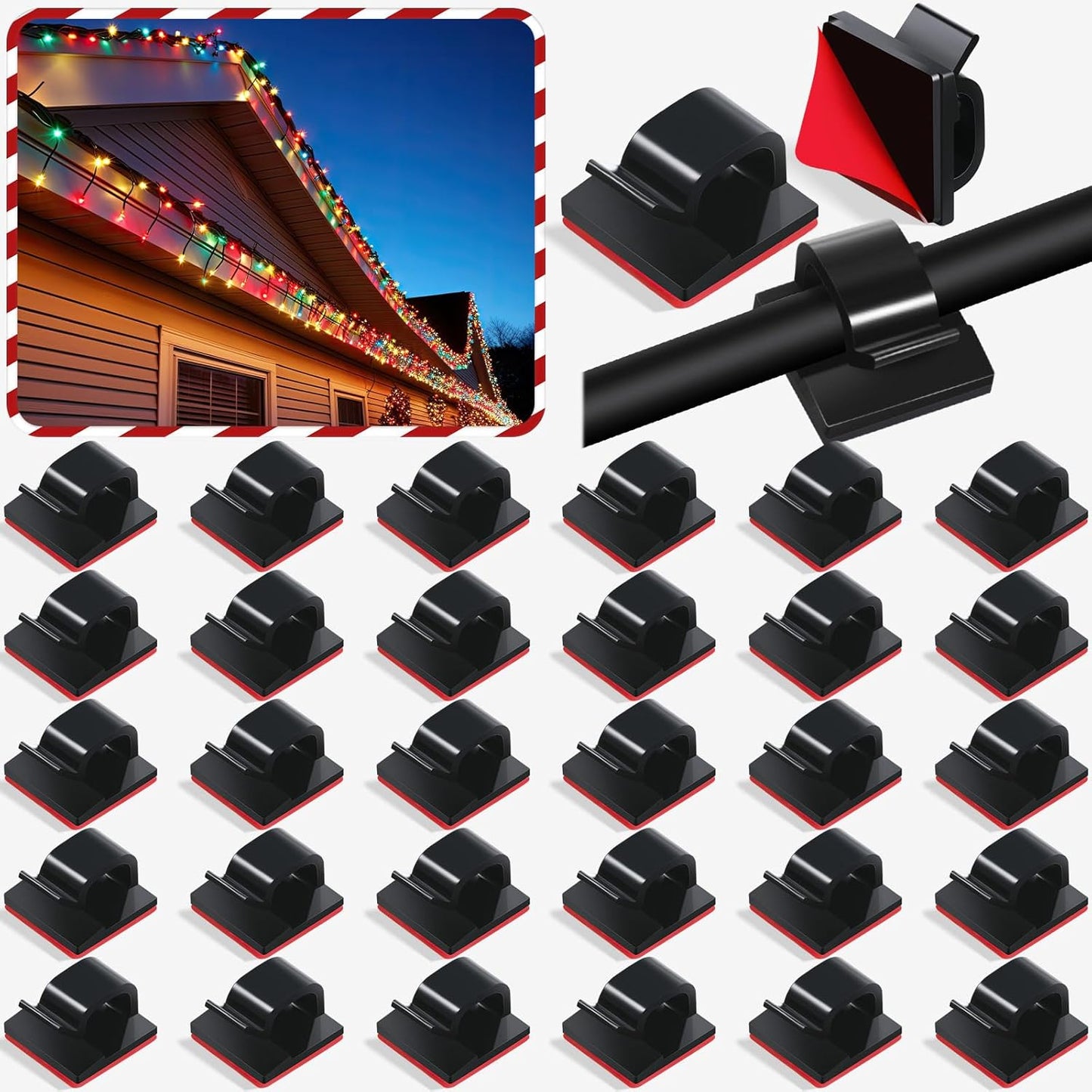 Hicarer 100 Pcs Adhesive Cable Clips Wire Clips Management Wire Cable Holder Clamps Tie Cord Holder for Car Outdoor Wall String Lights Desk Home Office(Small, White)