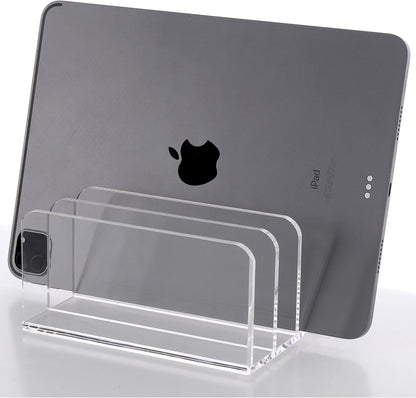 SANRUI 5 Compartments Acrylic Mail Sorter Holder, Clear Document Magazine Envelope File Rack, Vertical Letter Sorter & Multifunction Desk Organizer for Bills, Documents, Notebooks