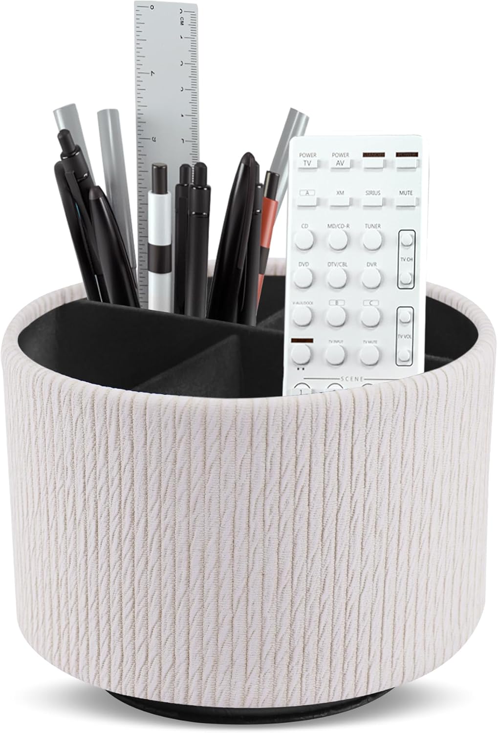 Hennaja Round Leather Art Supply Organizer,Remote Control Holder,360 Degree Rotating,Multi-Functional Pencil Holder,4 Compartments Desktop Stationary Organizer(1-Blue Bird) - Colors C
