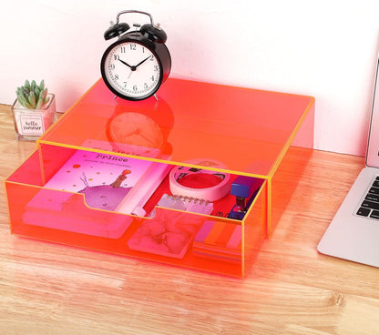 Gelite Acrylic Desk Organizer with Drawer for Makeup Vanity Stackable Desktop Storage Box for Office Supplies, 13.8 x 9.8 x 3.9’’, Neon Green