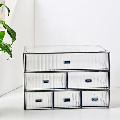 Desk Drawer Organizer, Stackable Plastic Storage Drawer, Grocery Organizer For Stationery/Office Supplies (Blue, 3 Compartment)
