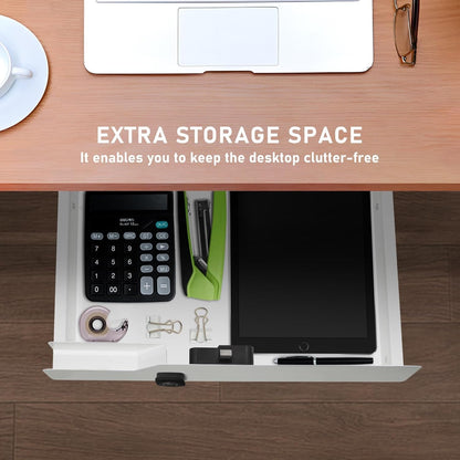 Under Desk Drawer Storage with Lock, Metal Undermount Table Drawer, Ball Bearing Slides Out Tray Organizer for Paper, Pencil, and Laptop 16"x11.8"x3.6", White