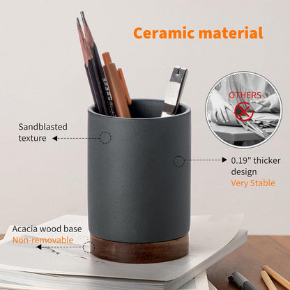 Pen Holder for Desk, Ceramic Pencil Organizer & Makeup Brush Holder, Office Decor and Desk Accessories，Perfect Office Organization,Teacher Supplies (White, Set / 1)