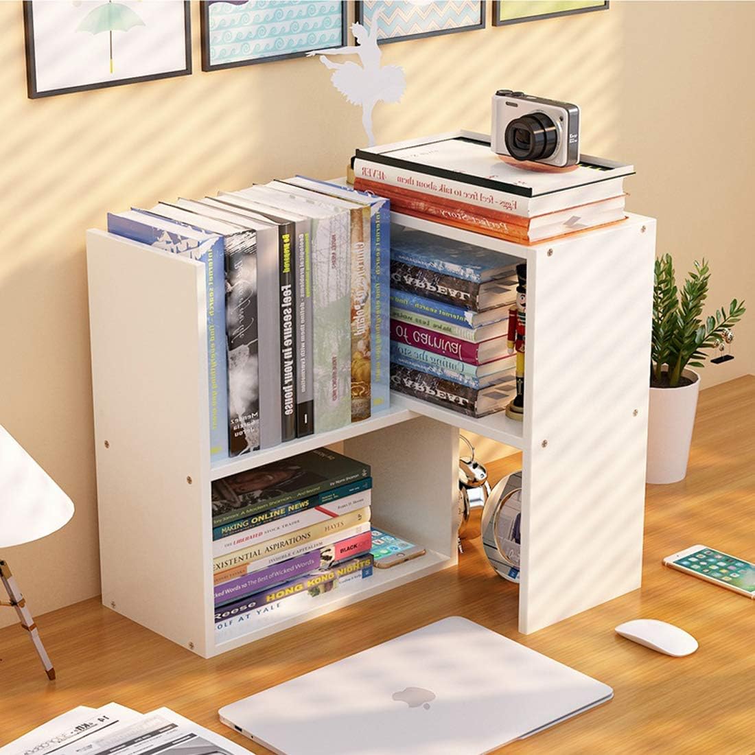 Sorfity Adjustable Desktop Bookshelf, Desk Organizer Display Shelf Counter Top Bookcase Free Style Display Shelf Rack Office Supplies Storage Shelf Book Multipurpose Bookshelf for Office Kitchen