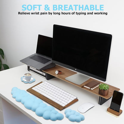 Ergonomic Keyboard Wrist Rest, PU Leather Memory Foam Cloud Wrist Rest for Computer Keyboard, Mouse Wrist Rest and Keyboard Pad for Gaming, Office, Computer, Laptop, Typing Pain Relief, Pastel Pink