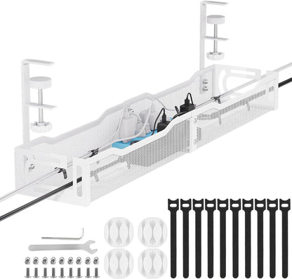 Cable Management, 25'' Cable Management Under Desk No Drill, Metal Cord Organizer with Clamp for Standing Desk, Cable Organizer for Home Office, Black