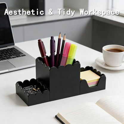 YAGELI Black Acrylic Desk Organizer Set of 3, Magnetic Modular Pen Holder with Sticky Notes & Paperclip Tray, Aesthetic Desk Accessories for Home Office & Minimalist Decor