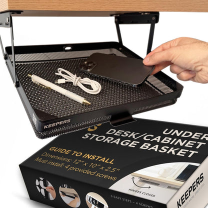KEEPERS - Under Desk Drawer Slide Out – Metal Under Desk Storage Drawer for Office, Home, RV, Kitchen – Slim Under Table Attachment with Easy DIY Mount - Under Desk Organizer - Fits in 11x10x2In