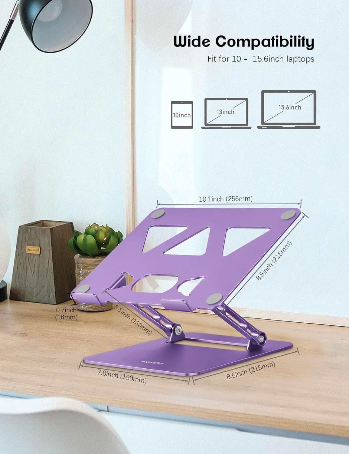 Aoviho Adjustable Laptop Stand for Desk,Portable Laptop Stand Holder and Riser,Foldable Aluminum Notebook Computer Stands for MacBook Air Pro HP Lenovo Dell Samsung Chromebook, 10-15.6 inch, Purple
