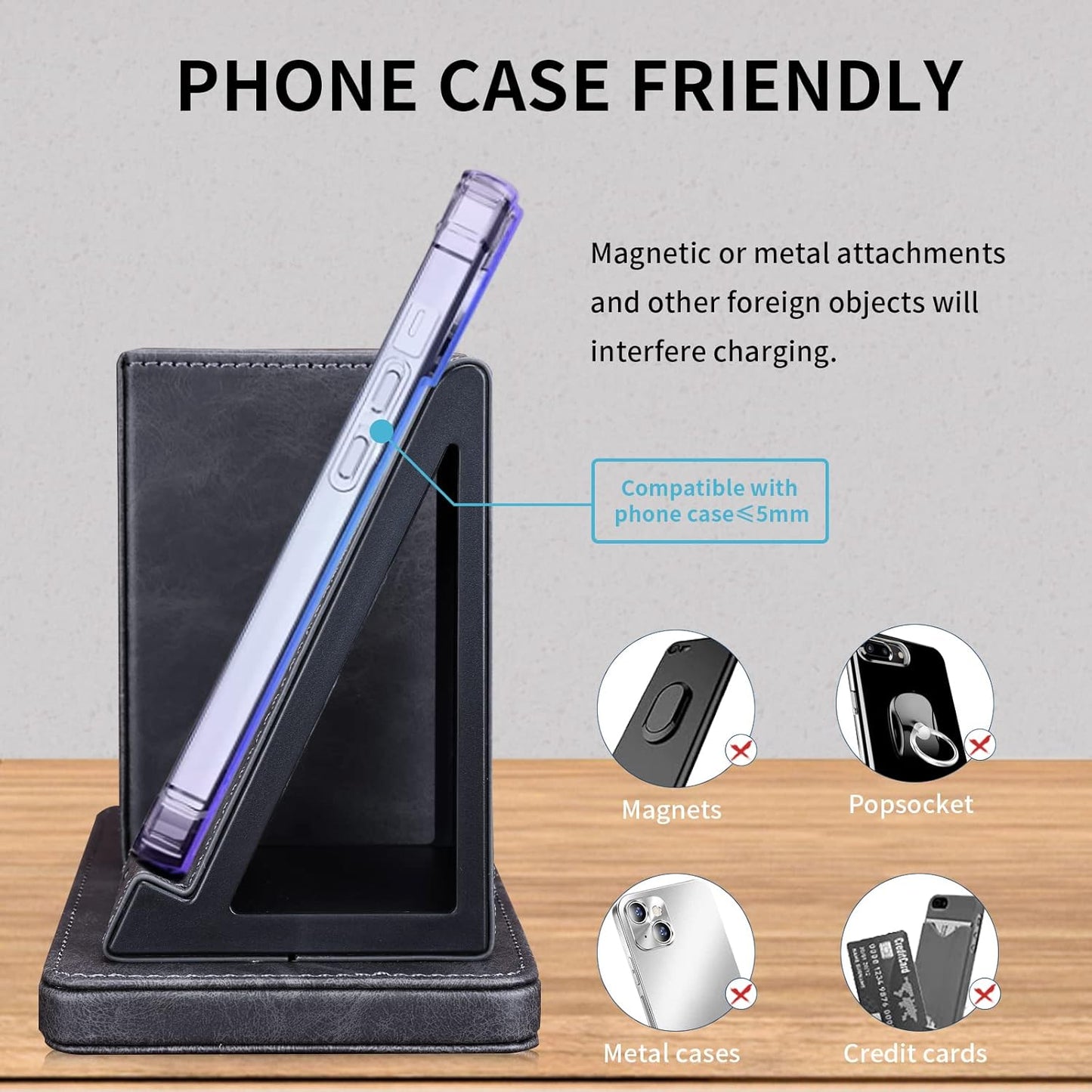 Wireless Charger with Desk Organizer, Wireless Charging Station for iPhone 13/13 Pro Max/13 Pro/12 Series/11/XS Max/XR/X/8Plus/SE 2, Wireless Charging Stand with Leather… (Marble)