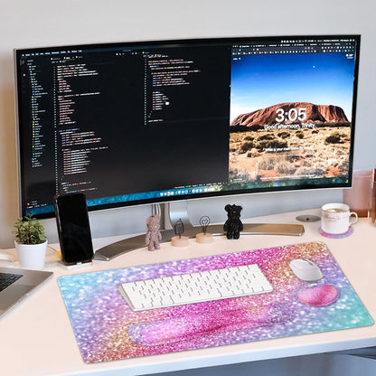 4-in-1 Large Mouse Pad, Keyboard Wrist Rest Pad & Wrist Support Mousepad Set, Extended Desk Pad Waterproof Desk Mat for Home Office Study Game