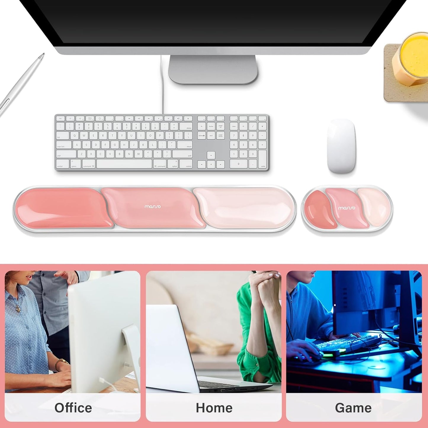 MOSISO Gel Keyboard Wrist Rest&Wrist Support for Mouse, Streamlined Ergonomic Soft Cooling Gel Mousepad Pain Relief Easy Typing Pad Non-Slip Computer Laptop Home/Office, Green