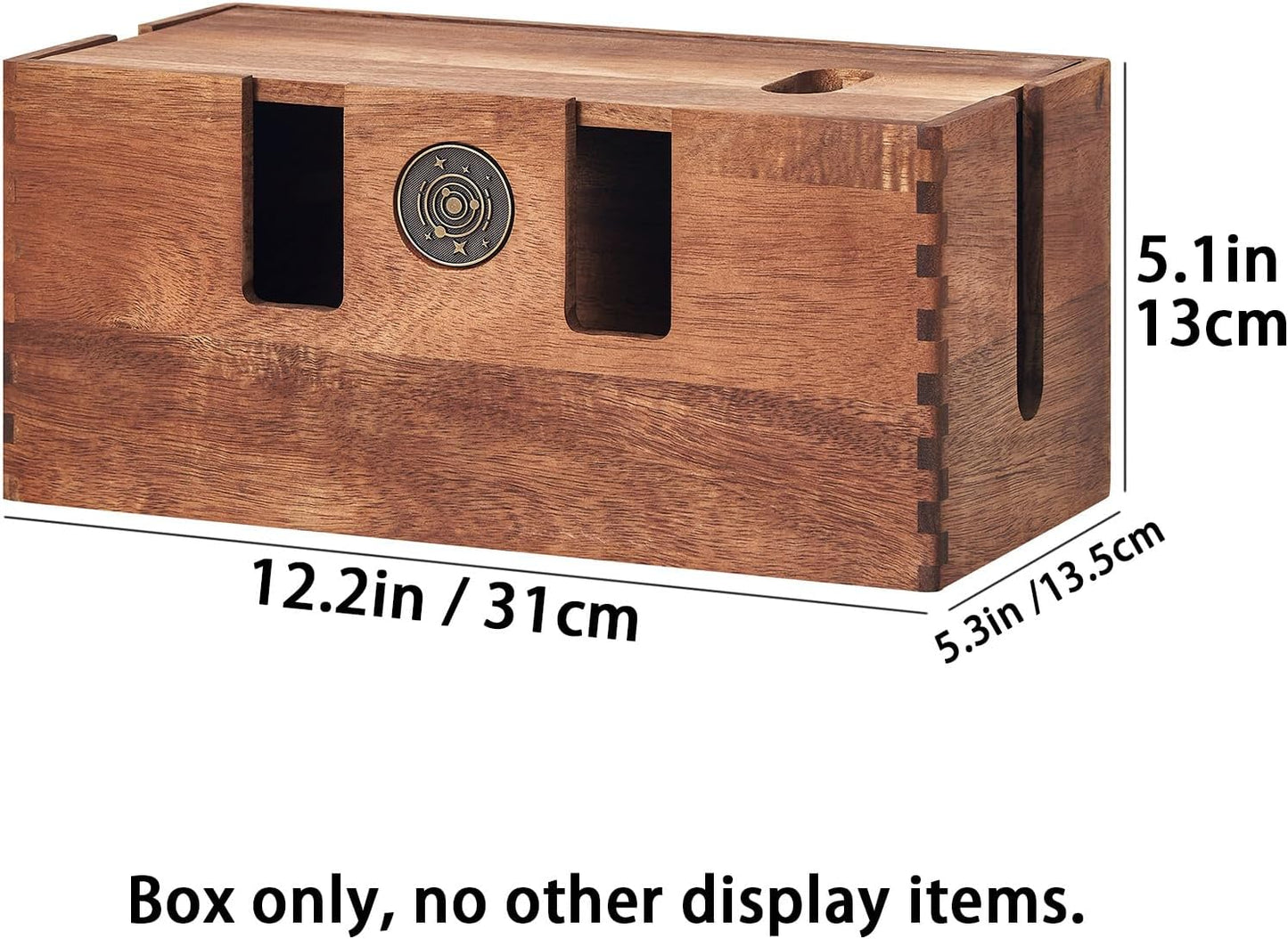 Acacia Wood Cable Management Box - Wooden Cord Hider & Organizer for Desk & Floor, Power Strip & TV Wire Concealer, Under Desk Storage for Office, Home Electrical Cables