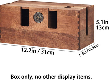 Acacia Wood Cable Management Box - Wooden Cord Hider & Organizer for Desk & Floor, Power Strip & TV Wire Concealer, Under Desk Storage for Office, Home Electrical Cables