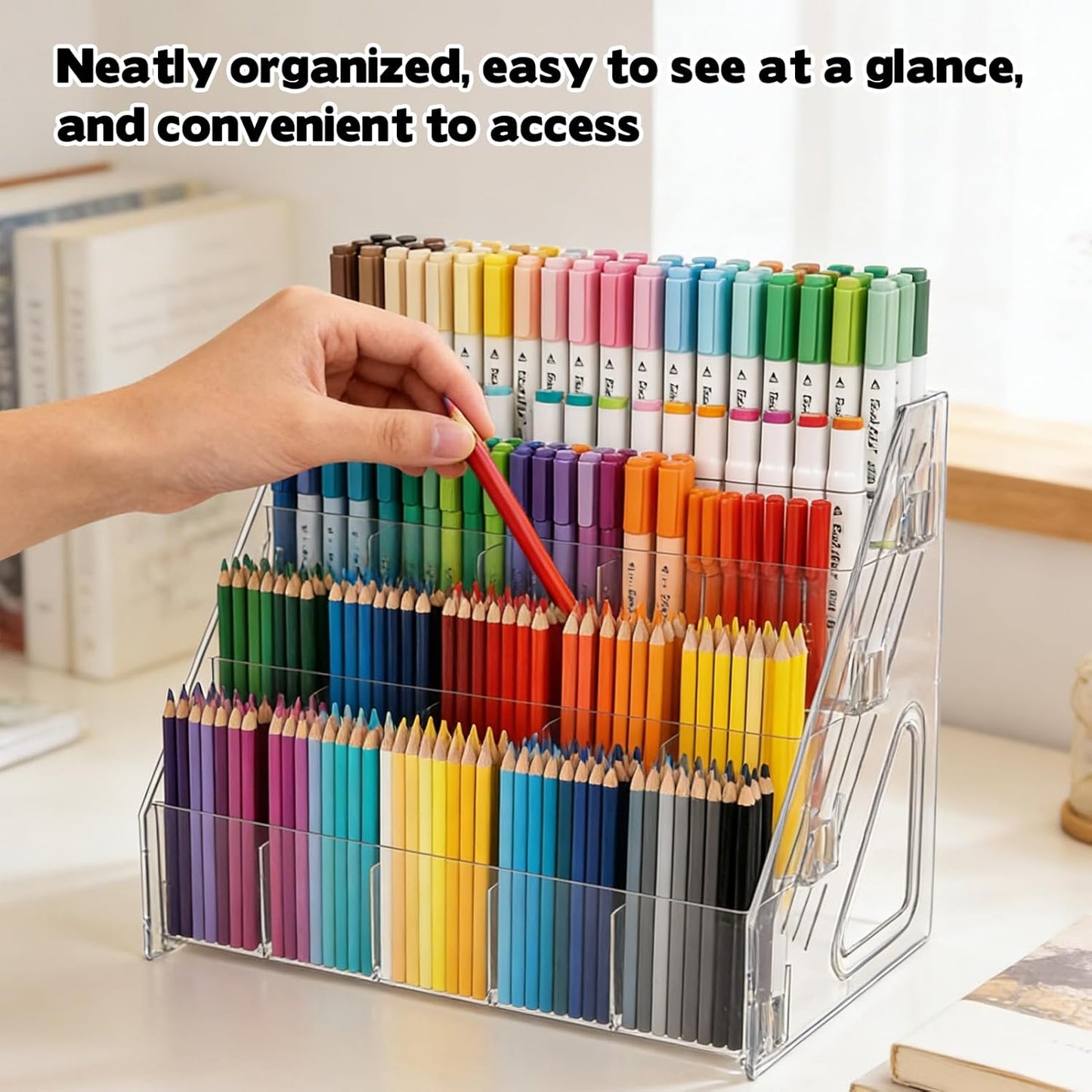 2 Pack Acrylic Desk Organizer, 4 Tier 20 Compartments Vertical Storage for Pens Art Supplies Home Classroom Back to School Office School Office Desk Desktop Stationery Pencil Storage