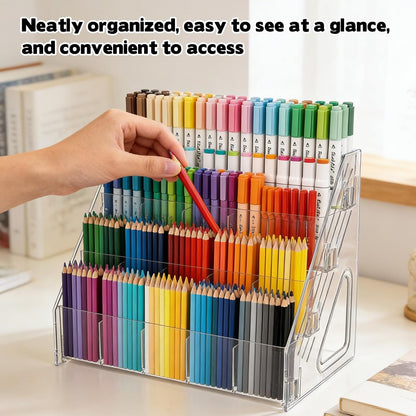 2 Pack Acrylic Desk Organizer, 4 Tier 20 Compartments Vertical Storage for Pens Art Supplies Home Classroom Back to School Office School Office Desk Desktop Stationery Pencil Storage
