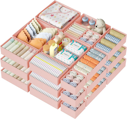 DIMJ Drawer Organizer Clothes - 20 Pack Closet Drawer Organizer Bins for Baby Clothes Storage, Fabric Dresser Organizer for Nursery Bedroom, Foldable Small Drawer Dividers for Underwear Socks