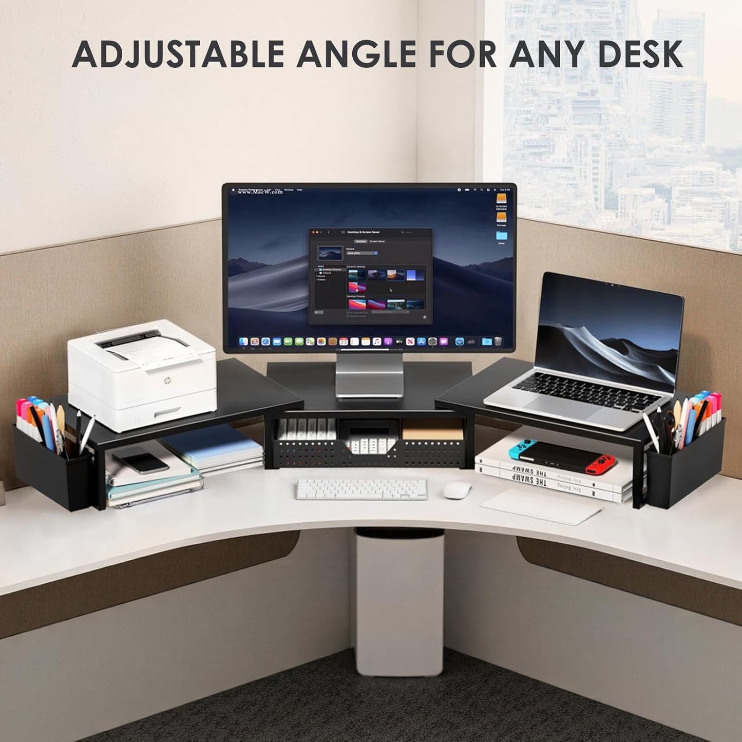 OPNICE Clear Acrylic Desk Organizers and Accessories, Dual Monitor Stand Riser with Drawer, Desk Shelf Computer Racks for Office Workspace Organizers, Desktop Organization (Transparent)