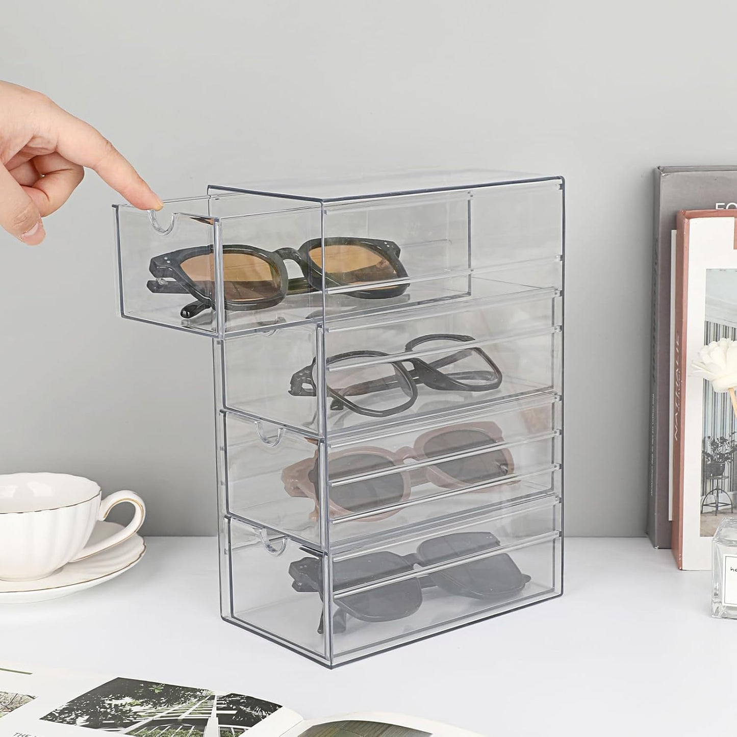 Hipiwe Plastic Drawer Organizer Clear Desktop Drawers Box with 6 Pull Out Drawer Compact Storage Box for Cabinet Vanity Bathroom Bedroom Pantry Shelf Office Closet Organization
