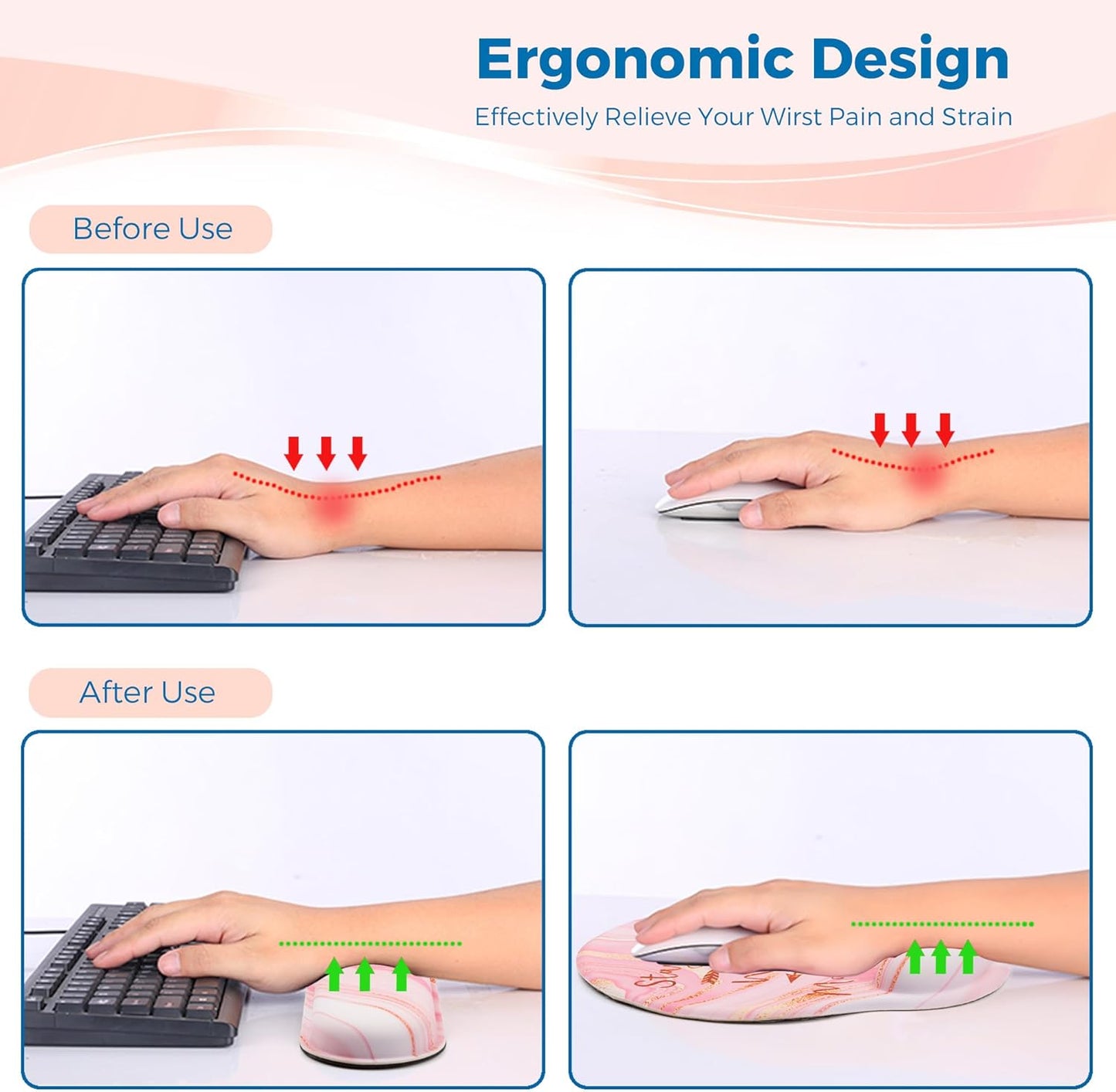 Mouse Pad and Keyboard Wrist Rest Support, with Non-Slip PU Base,Gel Mouse Pad with Coaster,Pain Relief for Gaming, Computer,Office -Beach