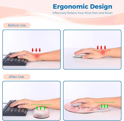 Mouse Pad and Keyboard Wrist Rest Support, with Non-Slip PU Base,Gel Mouse Pad with Coaster,Pain Relief for Gaming, Computer,Office -Beach