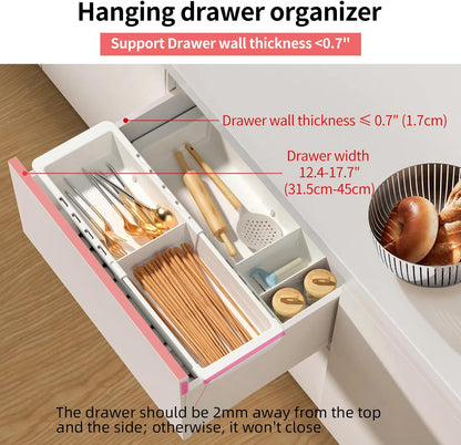 Plastic Drawers Organizer for Office Bathroom Bedroom Kitchen Desk - 1 Layers More White Storage Tray - Expandable 11.4-18.1 Inches (SHALLOW 1")