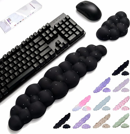 Cloud Wrist Rest Set for Keyboard and Mouse, Includes Cute Coaster, with Computers and Laptops（Purple Star Set）