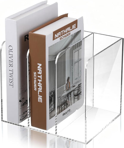 Acrylic Desk Organizer, Thickened Clear Magazine Holder with 3 Vertical Compartment Acrylic File Sorter Organizer for Office, Home, Classroom