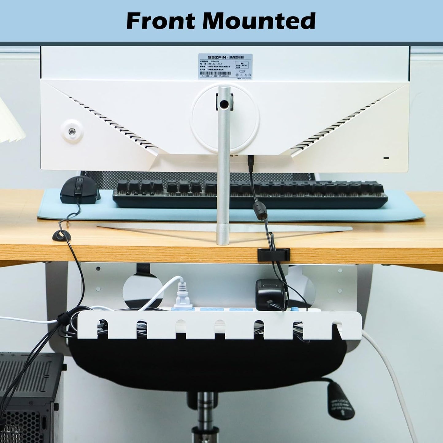 Under Desk Cable Management Tray 2 Pack White, Cable Management Under Table, Cord Organizer Tray for Wire Management, Home & Office Standing Desk Cord Organizer