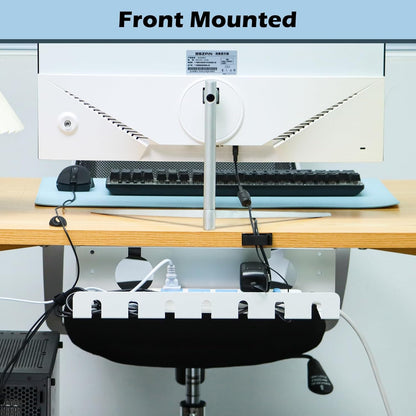 Under Desk Cable Management Tray 2 Pack White, Cable Management Under Table, Cord Organizer Tray for Wire Management, Home & Office Standing Desk Cord Organizer