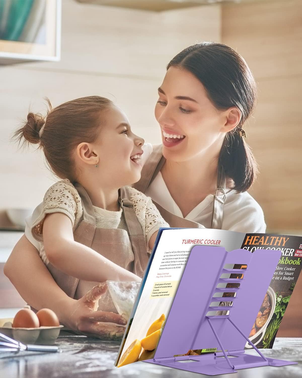 MSDADA Desk Book Stand Metal Reading Rest Book Holder Adjustable Cookbook Documents Holder for Recipes Textbooks Tablet Music Books, Mom Gifts, Gifts for Grandma Mom Mothers Day(Light Purple)
