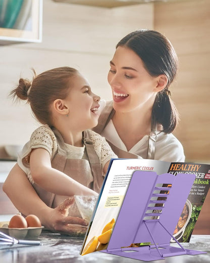 MSDADA Desk Book Stand Metal Reading Rest Book Holder Adjustable Cookbook Documents Holder for Recipes Textbooks Tablet Music Books, Mom Gifts, Gifts for Grandma Mom Mothers Day(Light Purple)