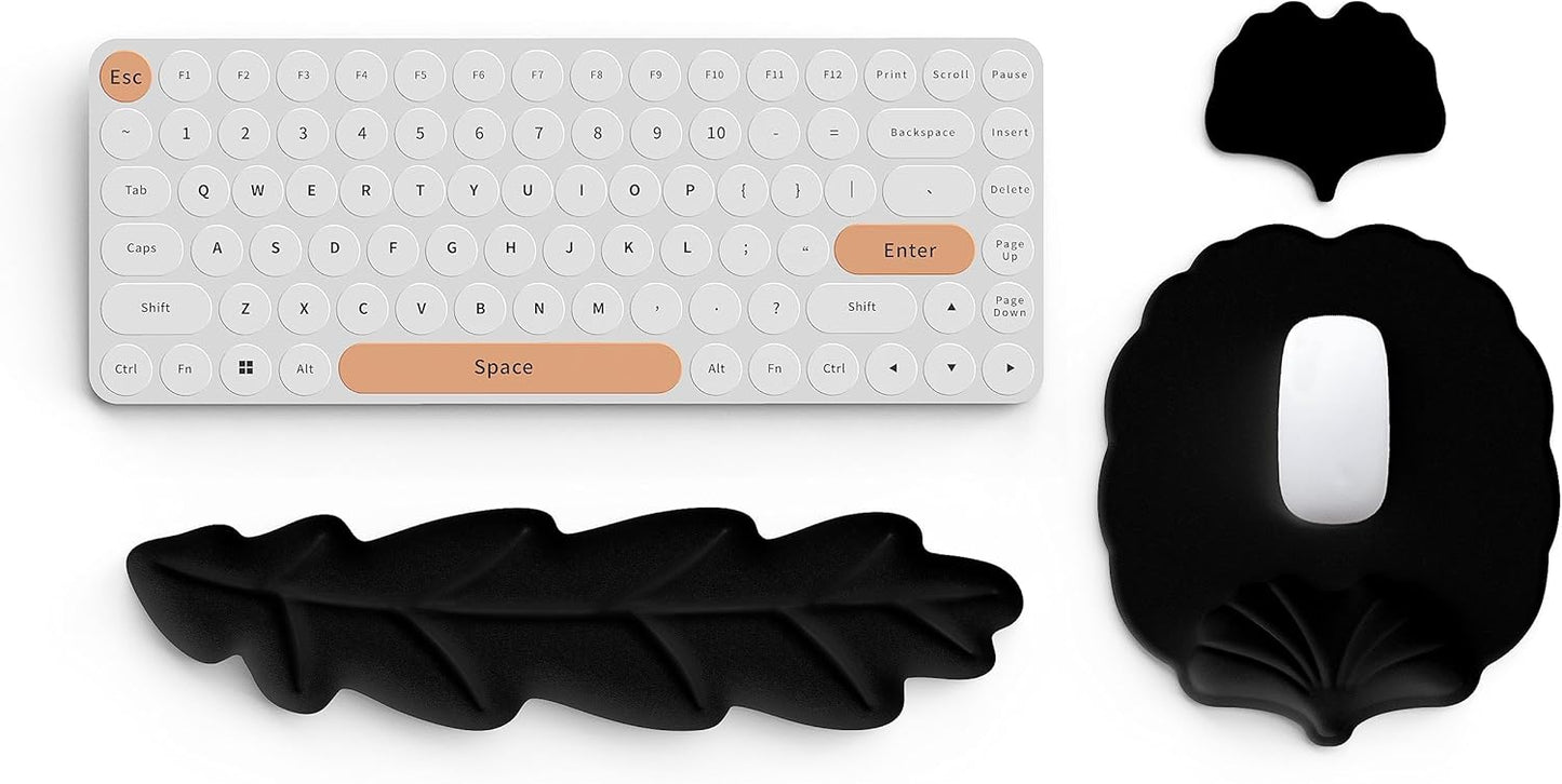 Keyboard Wrist Rest and Mouse Pad with Wrist Support Set, Ergonomic Leaf Shape Mouse Pad with Non-Slip Base, Pain Relief Memory Foam Mousepad for Computer,Laptop,Home Office, Green
