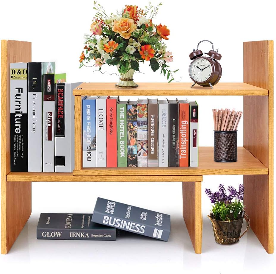 Sorfity Adjustable Desktop Bookshelf, Desk Organizer Display Shelf Counter Top Bookcase Free Style Display Shelf Rack Office Supplies Storage Shelf Book Multipurpose Bookshelf for Office Kitchen