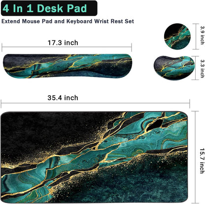 4-in-1 Large Gaming Mouse Pad, Keyboard Wrist Rest Pad & Wrist Support Mousepad Set, Extended Desk Pad Waterproof Desk Mat for Home Office Study Game-Black