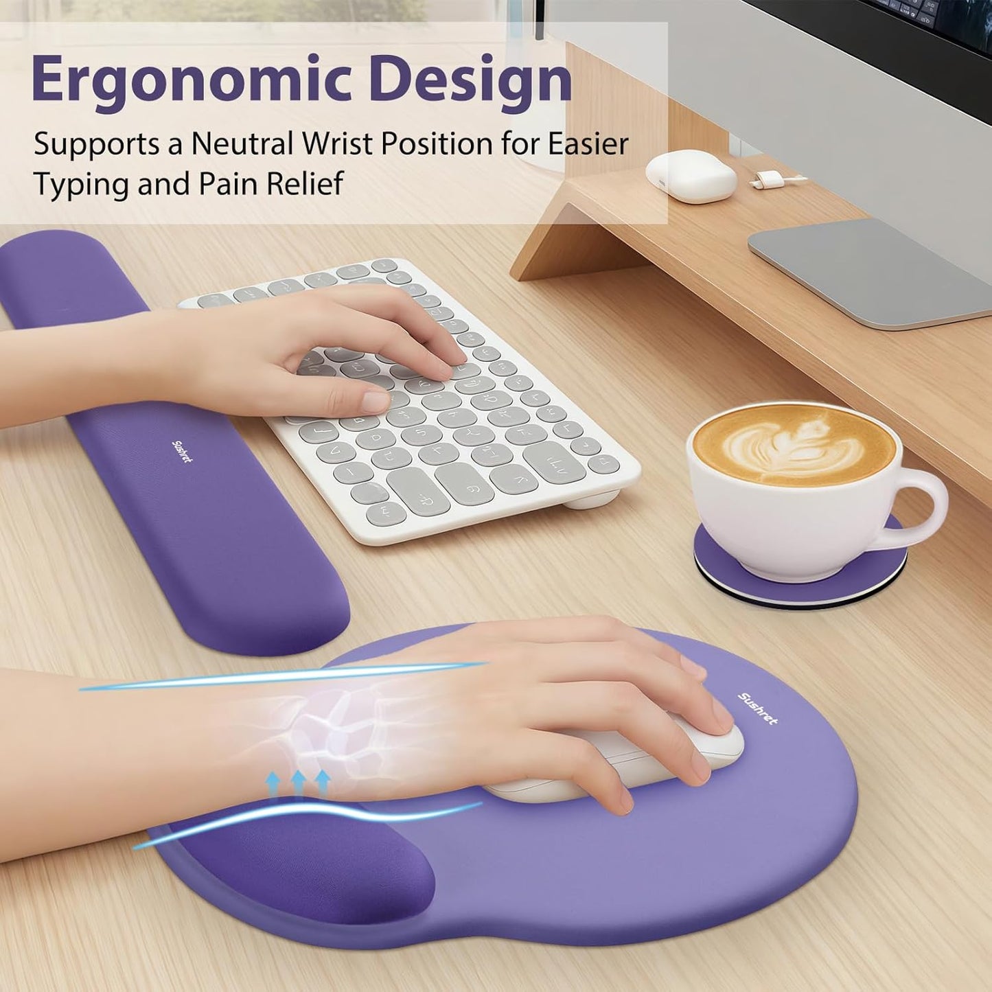 Sushret Mouse Pad and Keyboard Wrist Rest, 3-in-1 Gel Memory Foam Ergonomic Mouse Pad with Wrist Rest Set,Gaming Mousepad Arm Cushion Support for Computer Office Desk Accessories Cute Setup,Sage Green