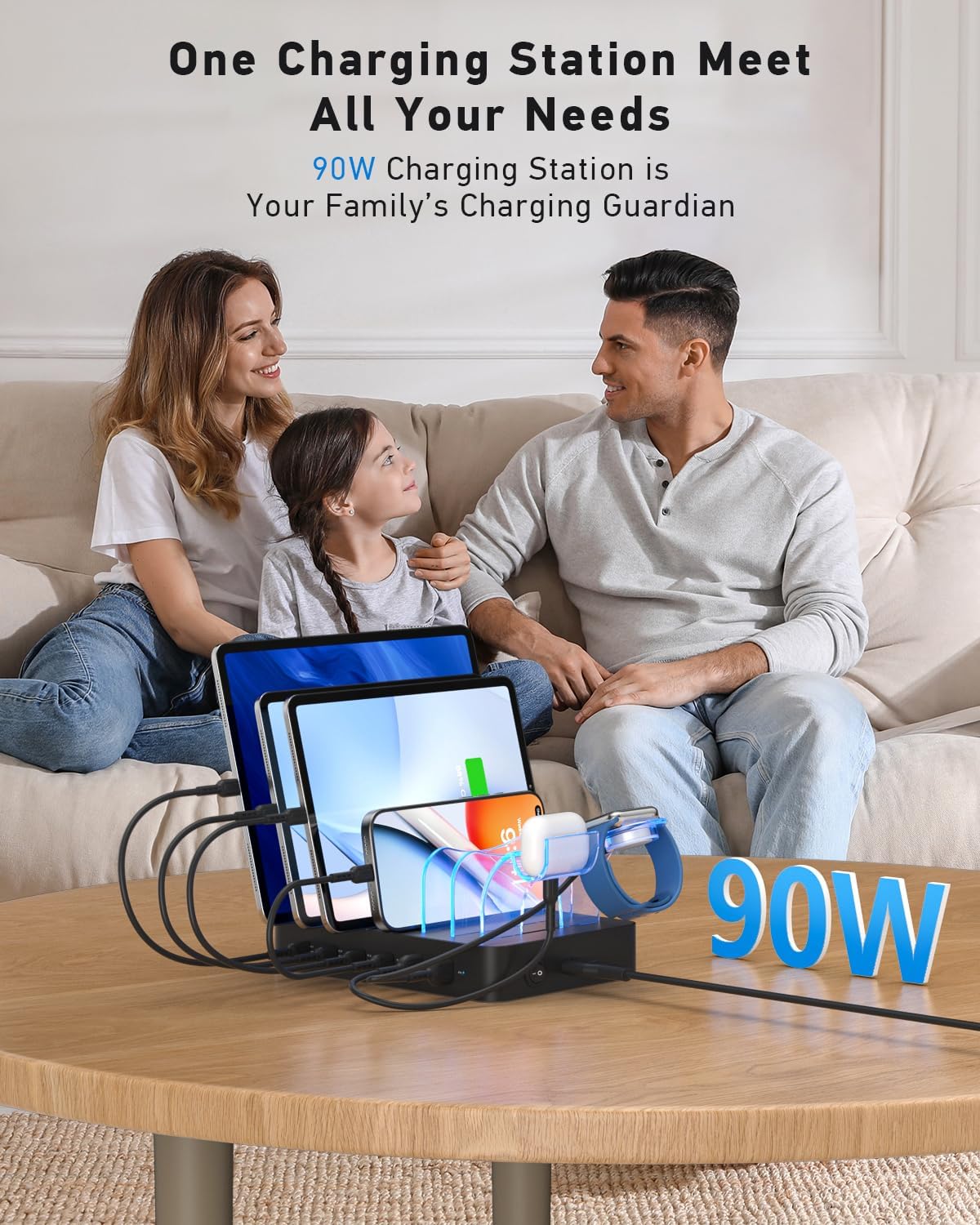 SooPii 90W Charging Station for Multiple Devices, 6 Port Multi USB C Charger Station with 6 Mixed Short Cables,PD 20W Charging Dock for lPhone,Galaxy,iPad,Tablet and More Electronic Devices