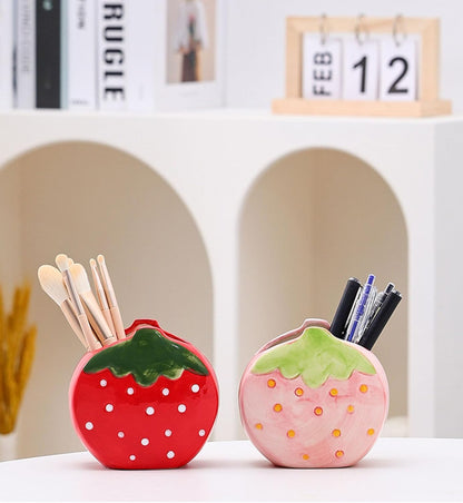 1 PC Flower Makeup Storage Box Ceramic Blossom Five Petals Pen Holder Pen Holder Desktop Storage Box (Blue)