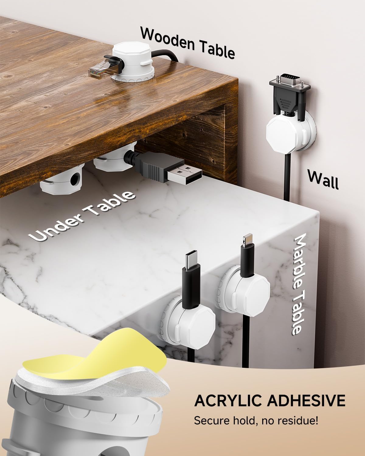 Cord Organizer Holder, 360° Rotatable Magnetic Cable Clips, Strong Adhesive Cable Management Desk Accessories, Adjustable Wire Organizer Hide Cords Neatly for Nightstand/Home/Kitchen/Office/Car
