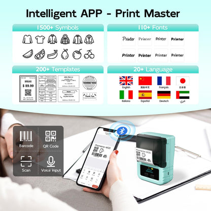 Phomemo M120 Bluetooth Label Maker - Portable Thermal Barcode Printer with App, 2" Wide Labels, Wireless Sticker Printer for Small Business,Home Office,QR Codes,Address Labels - iOS/Android Compatible