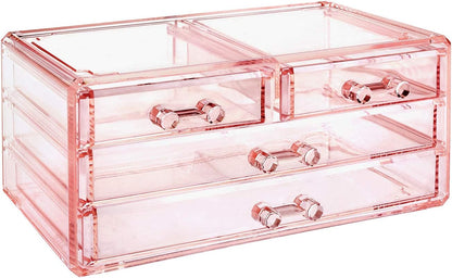 Ikee Design Acrylic Makeup Organizer with 4 Drawers and Removable Top Lipstick Holders, Ideal for Make-up or Accessories,Enhance Your Vanity or Bathroom with Clear Design for Quick Visibility