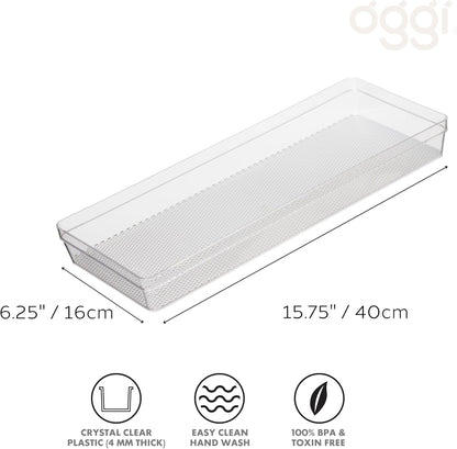 Oggi Set of 5 Clear Drawer Organizers - (1) 3x6.25, (2) 3x9.5, (2) 3x12.5 - Ideal for Organizing Kitchen Drawers, Office, Desk, Silverware, Kitchen Utensils, Cosmetics and Bathrooms