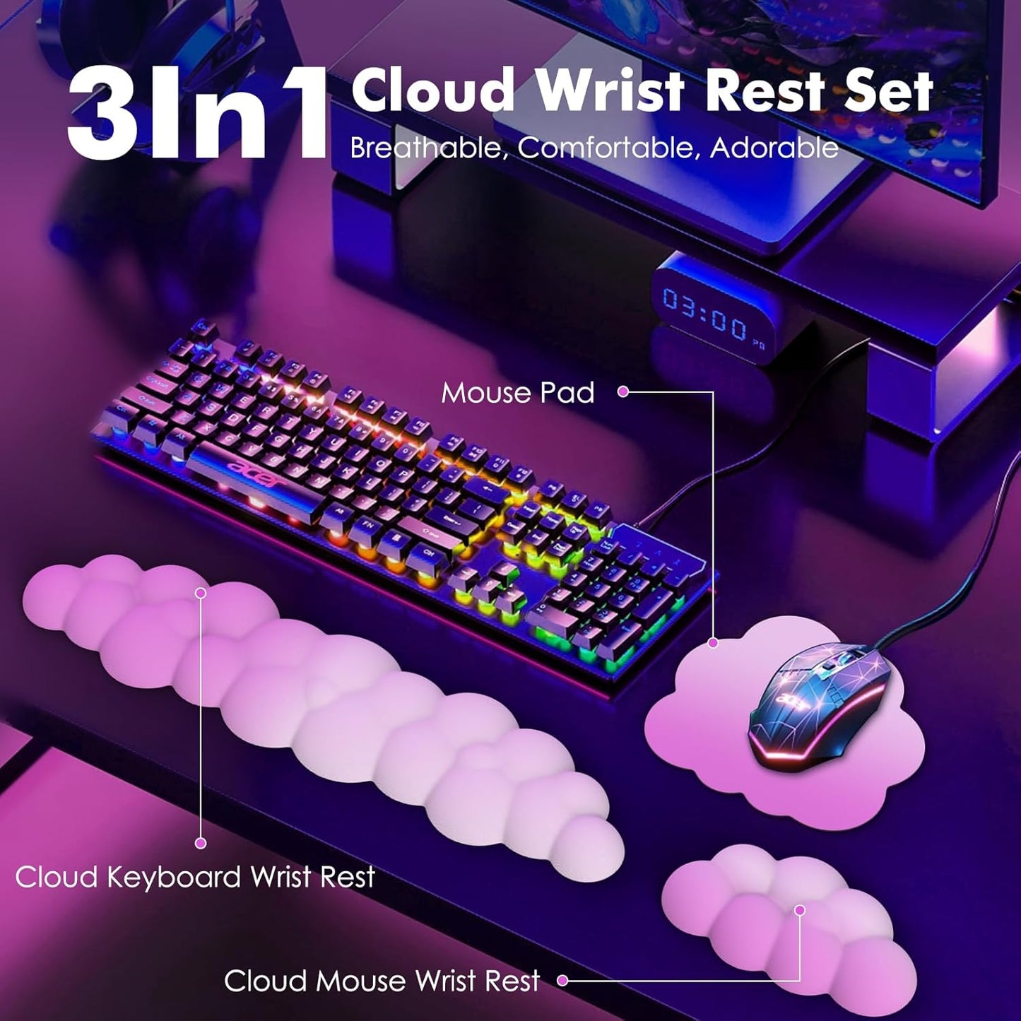 MoKo Cloud Wrist Rest, Ergonomic Cloud Keyboard Wrist Rest with Mouse Rest Wrist Pad, Durable Polyester Cloud Arm Rest Wrist Pad for Keyboard and Mouse for Office, Gaming, Computer, Laptop, Green