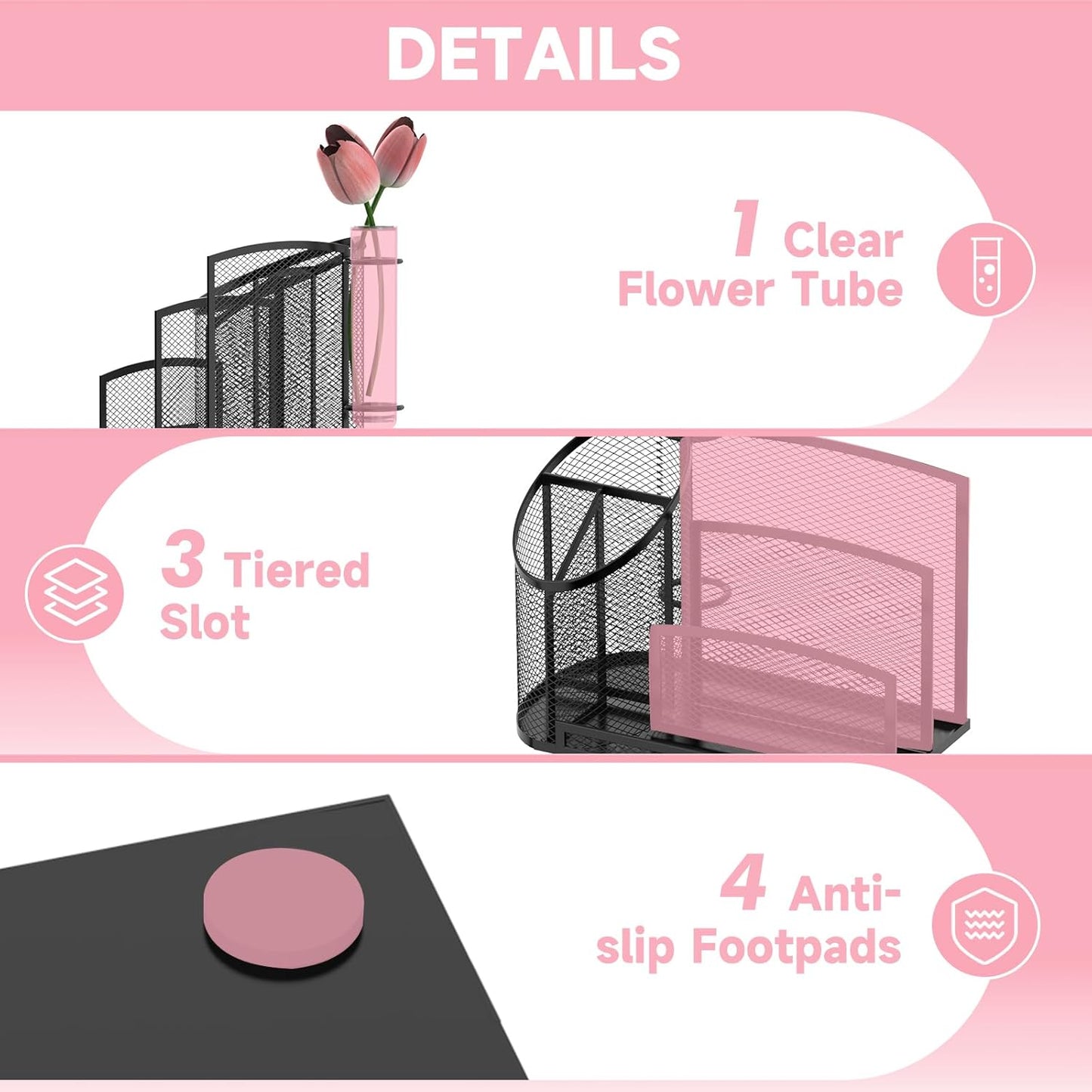 SUPEASY Mail Organizer for Desk, Mesh Metal Mail Holder Countertop with 3-Slot, Letter Sorter File Holder, Office Envelope Organizer for Mails (Black)