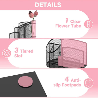 SUPEASY Mail Organizer for Desk, Mesh Metal Mail Holder Countertop with 3-Slot, Letter Sorter File Holder, Office Envelope Organizer for Mails (Black)
