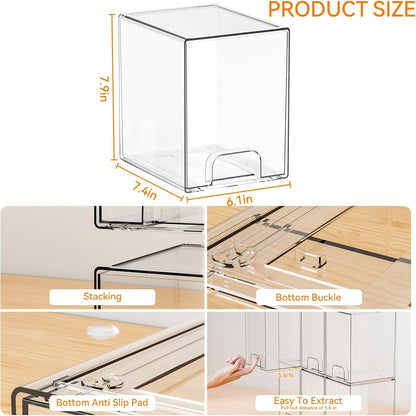 Yieach Clear Stackable Storage Drawers - Set of 6 - Acrylic Drawers,Bathroom Organizer Bin and Plastic Makeup Organizer,Clear Stacking Brightroom Storage Boxes for Vanity,Cabinet,Pantry Organization