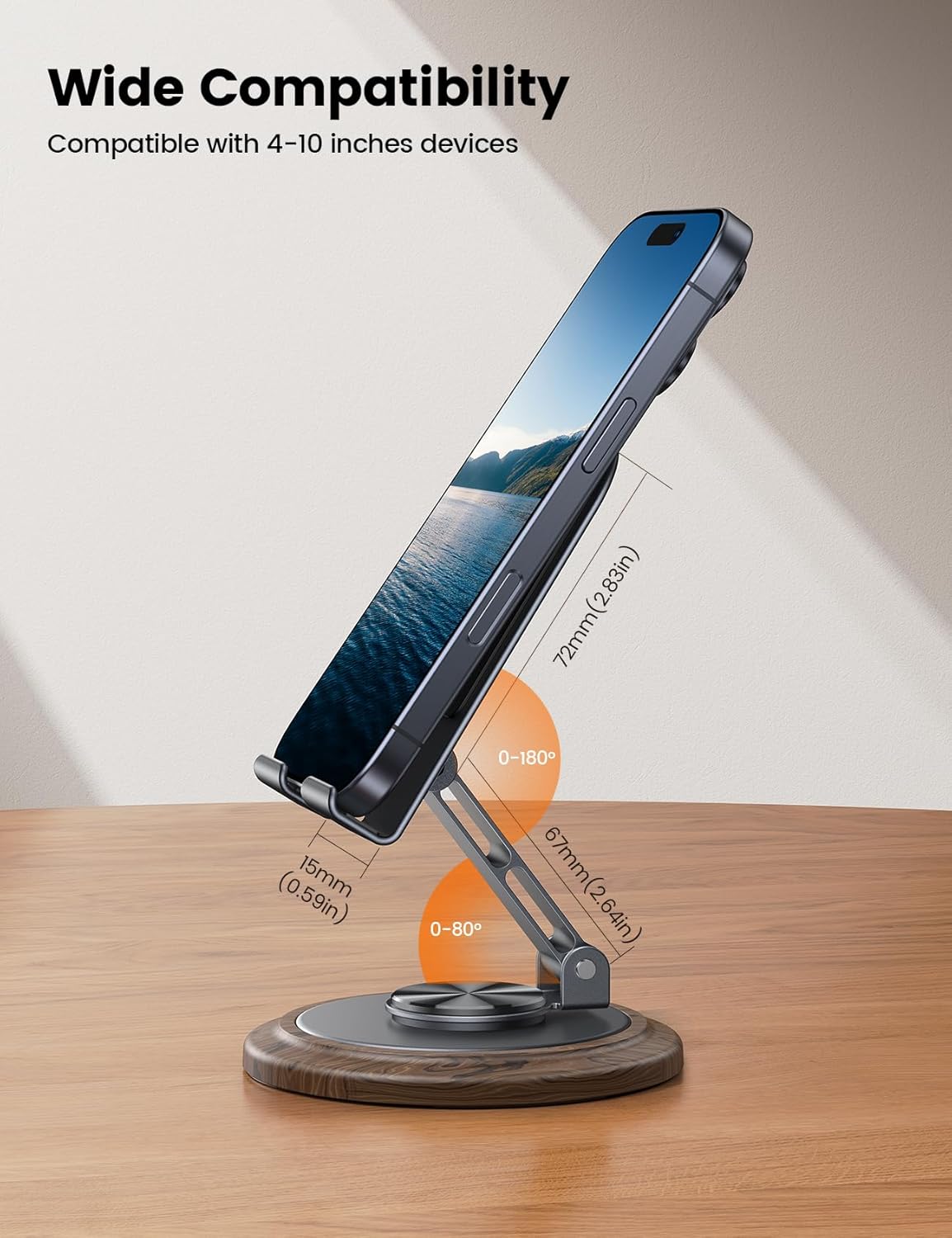 Lamicall Cell Phone Stand for Desk - [360° Rotation] Sturdy Adjustable Desktop Phone Holder, Foldable Mobile Stand, Office Desk Accessories Gifts for iPhone 17 16 15 14 Pro Max, Galaxy S26, Cellphone